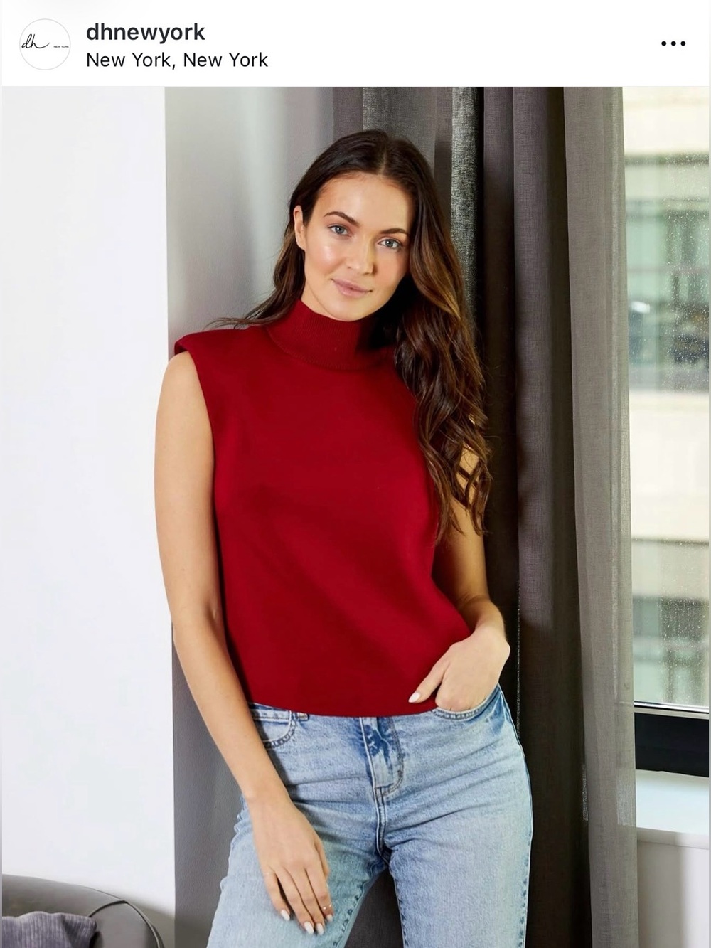 dh NEW YORK Sleeveless Mock Neck Scuba Top in Rich Red Pomegranate